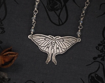 Moonbound Luna Moth Necklace | Sterling Silver Moonstone