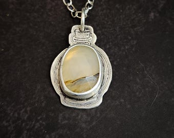 Last Light Elixir Pendant - Sterling Silver Montana Agate Potion Bottle Necklace