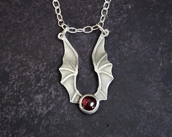 Emberwing Hatchling Pendant – Sterling Silver Mini Dragon Necklace with Garnet