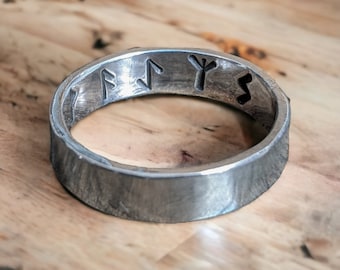 Minimalist Viking Rune Ring with Custom Message | Sterling Silver Personalized Inscription Band