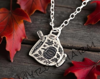 Pumpkin Spice Tea Cup Necklace - Sterling Silver Witchy Halloween Charm