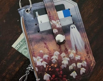 Ghost Pocket Pal Wallet | Cottagecore Halloween Card Holder with Autumn Wildflowers