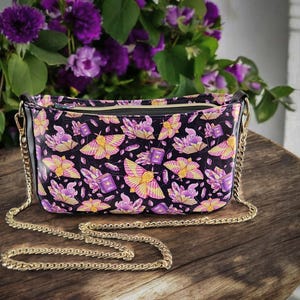 Mystical Moth and Crystals Sling Bag - Witchy Crossbody Purse - WhimsiGoth Gift for Her - Ready to Ship