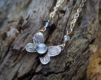 Moonstone Butterfly Necklace | Sterling Silver Luna Moth Inspired Talisman