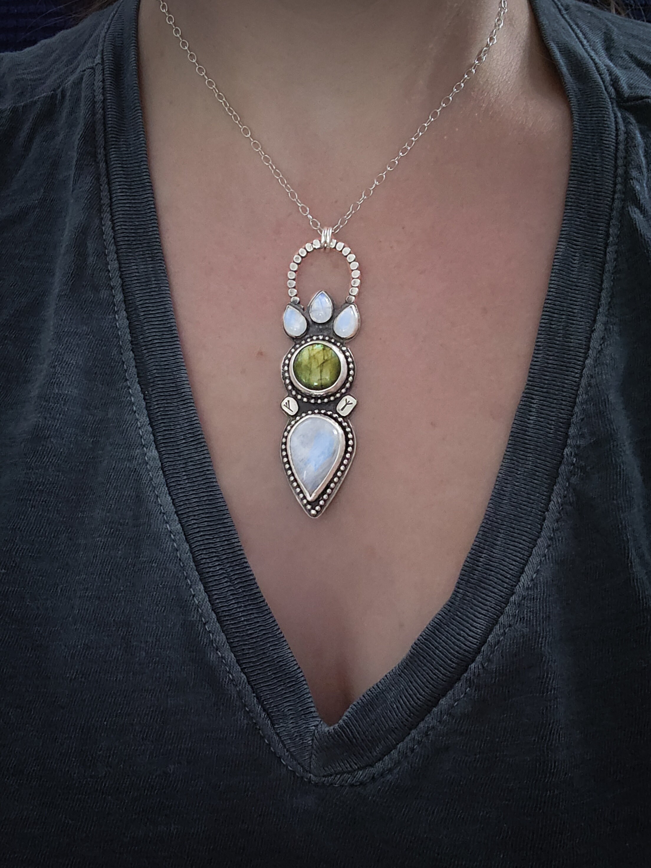 Sterling Silver Freya Pendant with Rainbow Moonstone