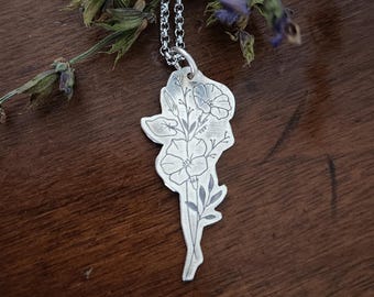 Morning Glory Botanical Necklace | Sterling Silver Engraved Flower Pendant | Cottage Witch Apothecary Jewelry