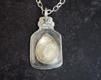 Ray of Sunlight Elixir Pendant - Sterling Silver Quartz Potion Bottle Necklace