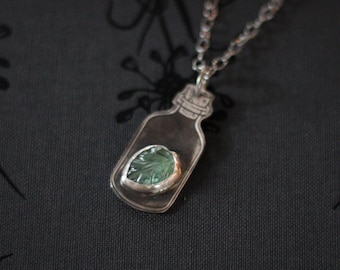 The Last Leaf of Spring Potion Bottle Necklace – Sterling Silver & Kyanite Leaf