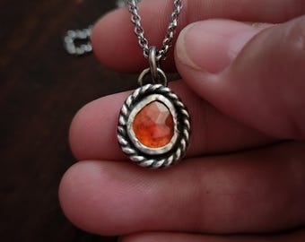 Hessonite Garnet Charm Necklace | Sterling Silver Vitality Talisman