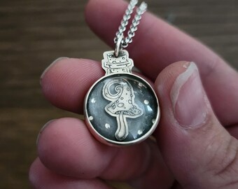Mushroom Potion Bottle Necklace | Sterling Silver Forest Talisman | Woodland Witch Jewelry