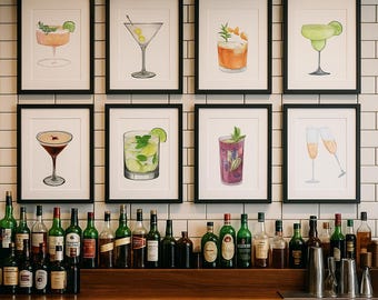 Set of 8 - Happy Hour, the happiest of hours - 8 cocktails - Margarita, Old Fashion, Dirty Martini, and more!