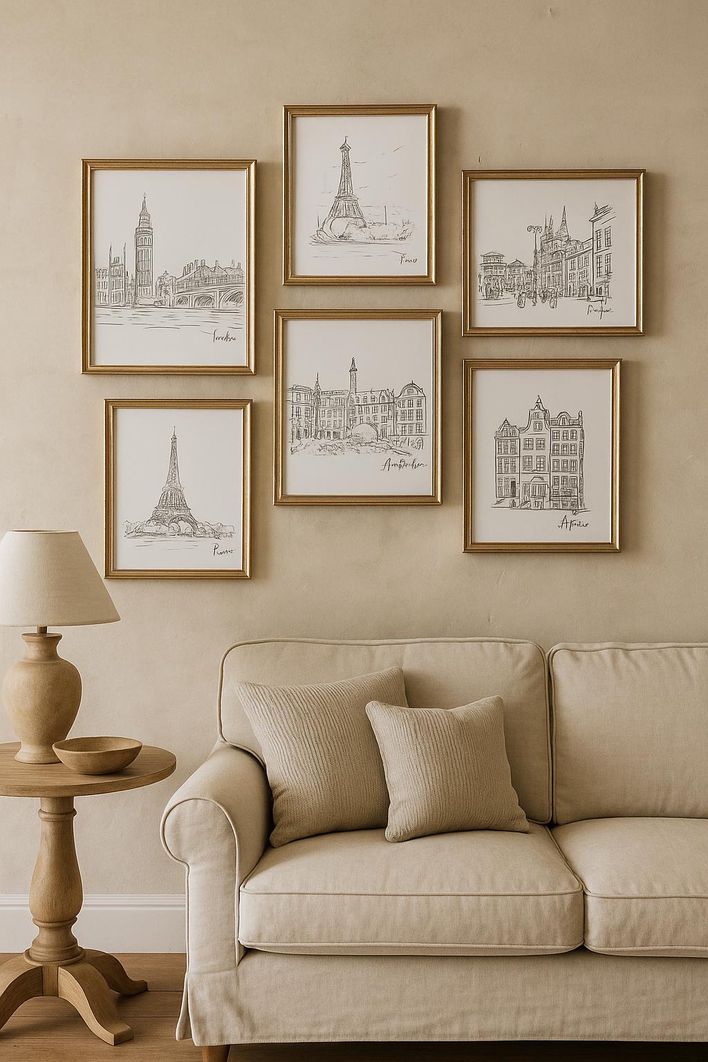 Set of 6 - European Tour Sketches - London, Paris, Prague, Rome, Athens, Amsterdam