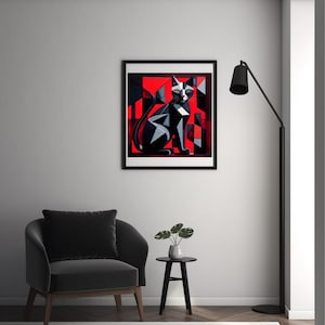 Cubist Cat Print: Abstract Geometric Art, Modern Home Decor, Cat Lover Gifts (Digital Download)