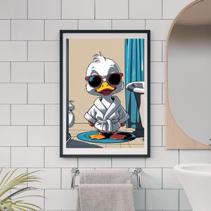Funny Bathroom Duck Wall Art Printable, Cute Duck Illustration, Humorous Sunglasses Cartoon Animal Wall Art, Nursery Decor, Instant Download