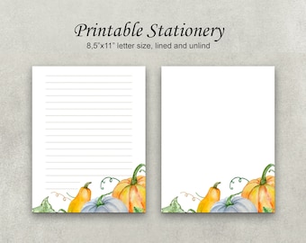 PRINTABLE paper letter size 8.5x11 with Autumn pumpkins, printable writing paper, printable stationery