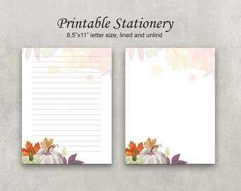 PRINTABLE paper letter size 8.5x11 with Autumn pumpkins, printable writing paper, printable stationery