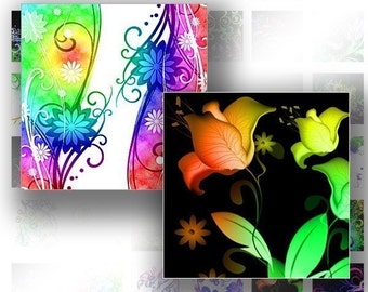 Digital collage sheet 1 inch square for scrabble tiles floral rainbow swirls images jewelry making paper supplies (075) BUY3 GET 1 FREE