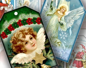 Vintage Christmas greeting gift tag set printable collage sheet altered art download digital file (107) BUY3 GET 1 FREE