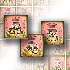 Digitale Collage Blatt Download Vintage Alphabet Buchstaben Monogramm Papierkunst 1,5x1,5 in Quadrate Schmuckherstellung Zubehör (153) BUY3 GET 1 FREE