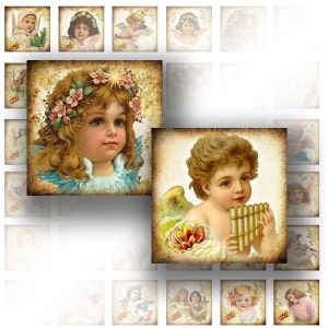 1x1 digital collage sheet for scrabble tile 1 inch digital art images jewelry making paper supplies Victorian angels 047BUY 3 GET 1 FREE image 1