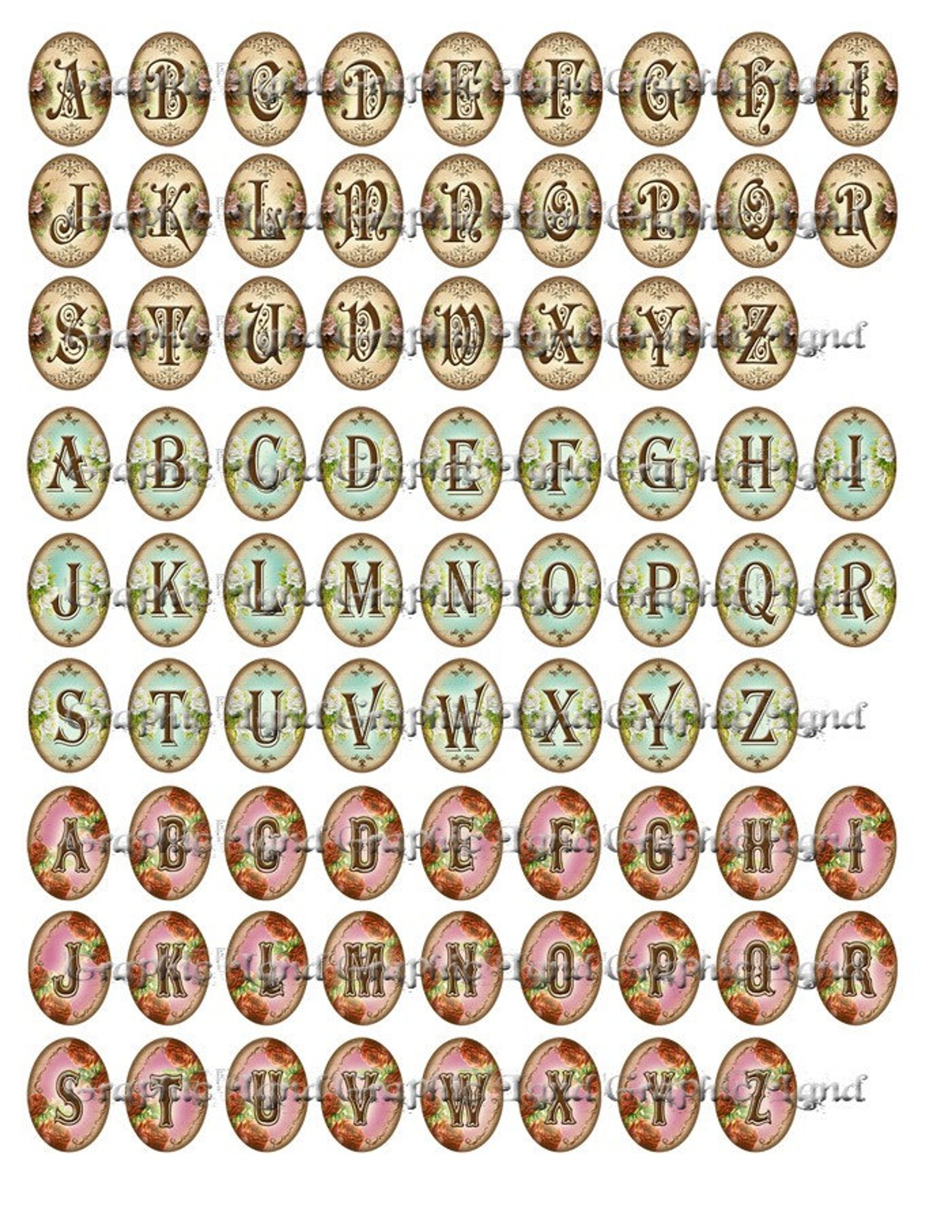 1 Inch Digital Art Cameo Digital Collage Alphabet Letters Jewelry ...