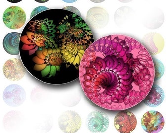 Digital collage 1 inch circles bottle cap digital art images jewelry making paper supplies Colorful abstract swirls (035) BUY 3 GET 1 FREE