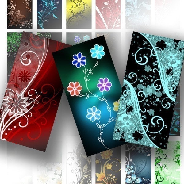 Digital collage sheet download art domino tile images necklace jewelry making paper supplies Colorful floral swirls (046) BUY 3 GET 1 FREE