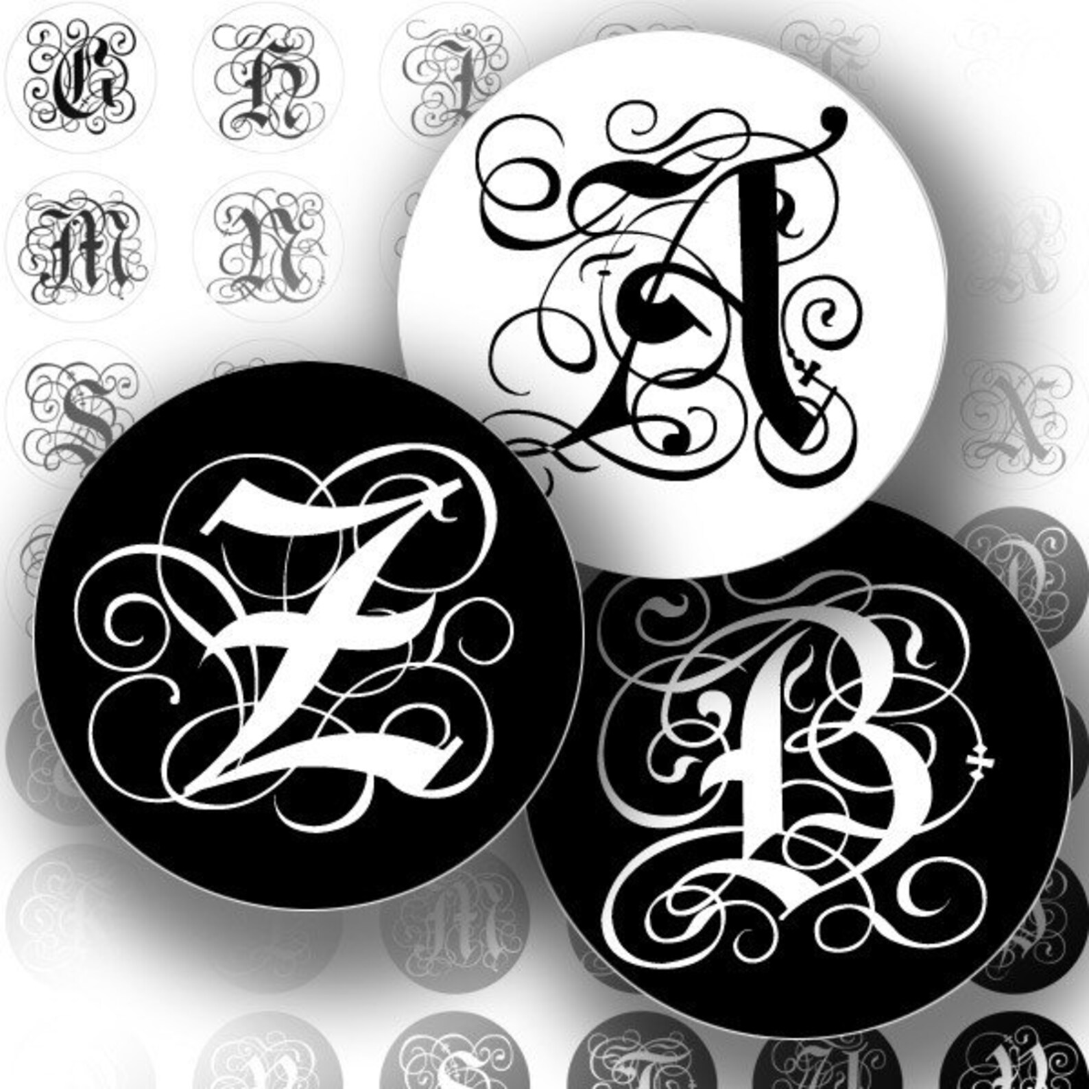 Alphabet Letters Digital Collage Sheet Monogram Bottle Cap 1 Inch