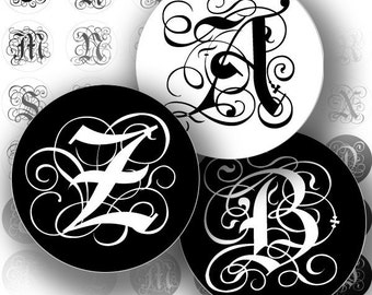 Alphabet letters digital collage sheet monogram bottle cap 1 inch circles download jewelry making paper supplies (127) BUY 3 GET 1 FREE