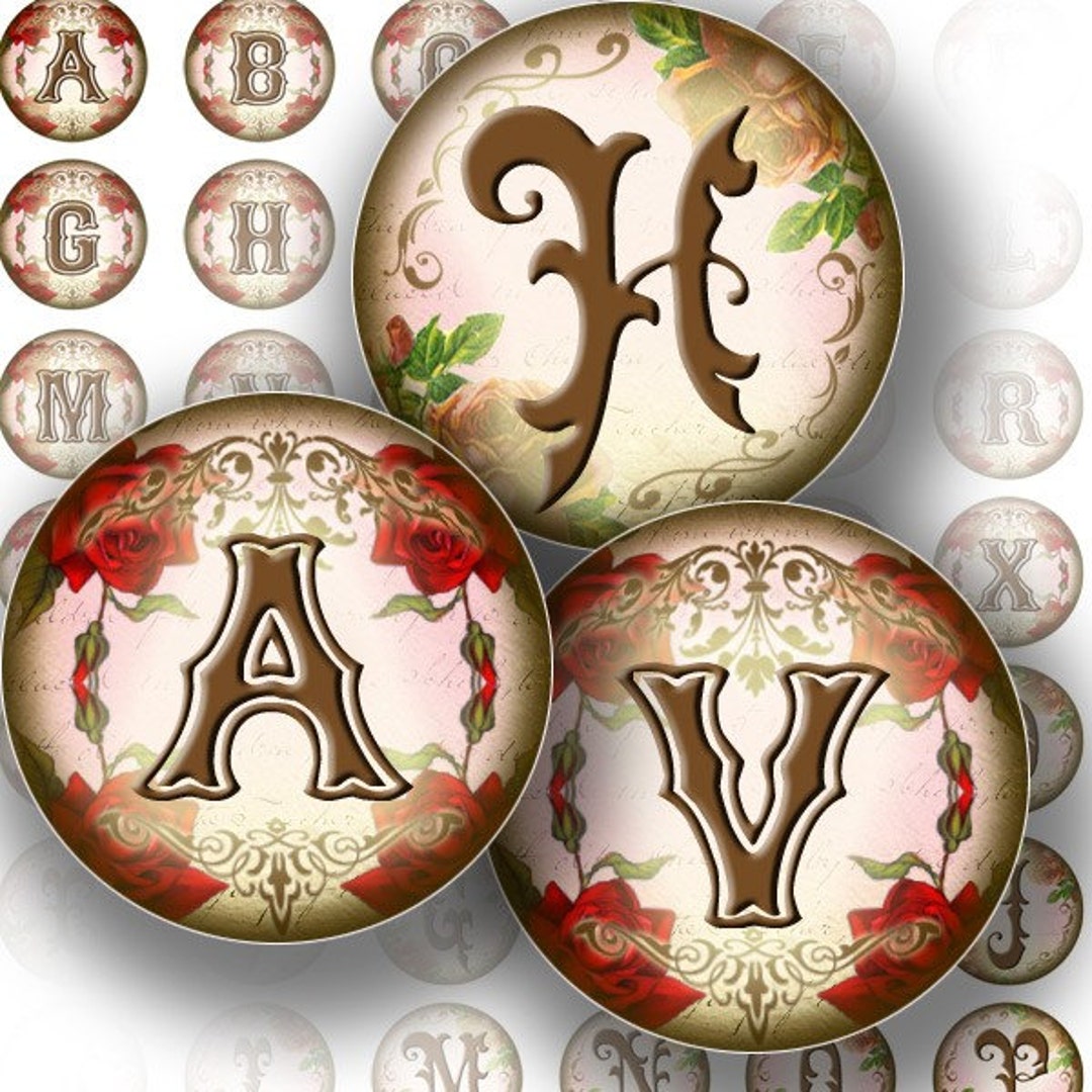 Victorian Alphabet Letters 1 Inch Digital Art Collage Sheet Bottle Cap ...