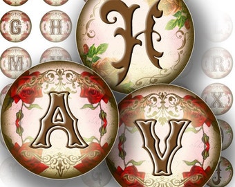 Victorian alphabet letters 1 inch digital art collage sheet bottle cap image shabby chic jewelry making paper supplies (103)BUY 3 GET 1 FREE