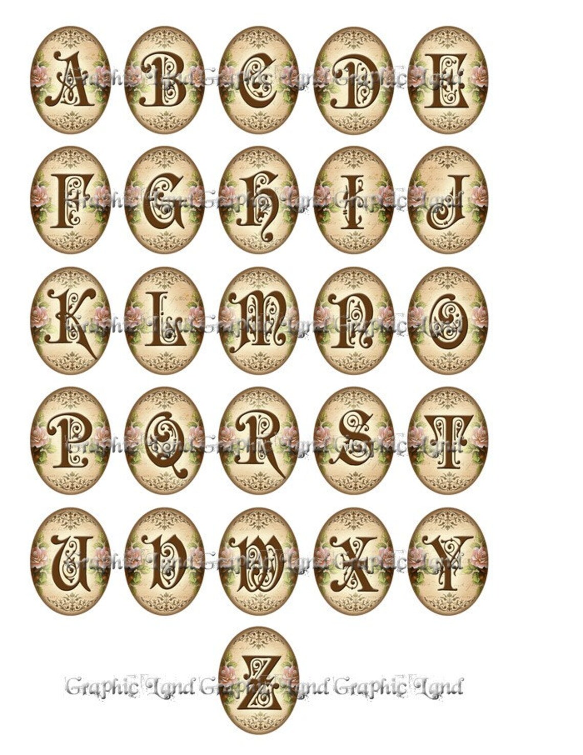 Victorian Alphabet Letters Printable Digital Collage Sheets Cameo Ovals ...