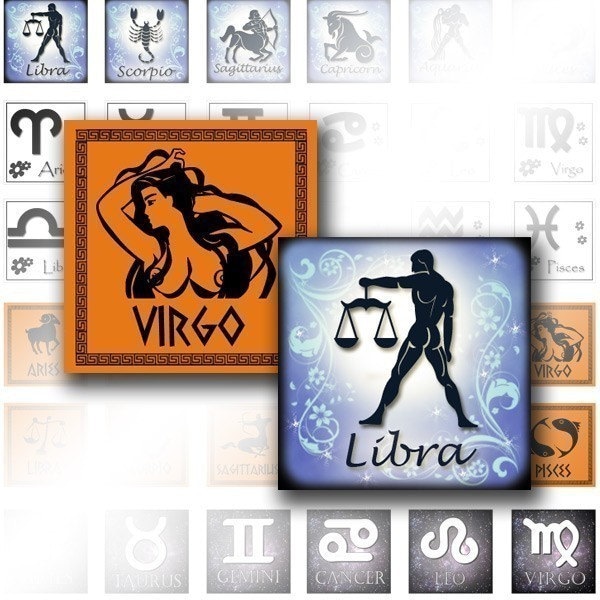 Astrology zodiac signs digital collage scrabble tile 1x1 inch square necklace jewelry making paper supplies download (016) BUY 3 GET 1 FREE