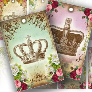 Vintage inspired royal crowns gift tag set printable collage sheet altered art download digital file (106) BUY 3 GET 1 FREE