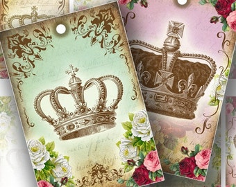 Vintage inspired royal crowns gift tag set printable collage sheet altered art download digital file (106) BUY 3 GET 1 FREE