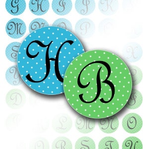 Digital collage Alphabet letters monograms 1 inch circles bottle cap jewelry making paper supplies download file 028 BUY 3 GET 1 FREE image 1