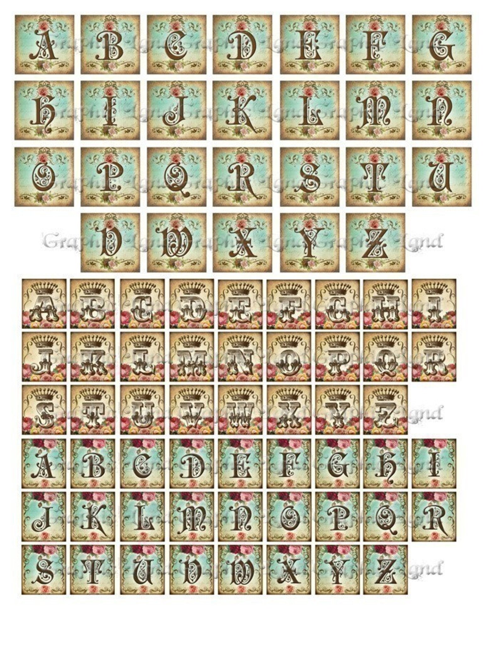Digital Collage Sheet Alphabet Letters for Scrabble Tiles 1 Inch ...