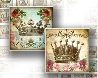 1 inch square Digital Collage Sheet scrabble tile download images jewelry making paper supplies Victorian royal crowns (064)BUY 3 GET 1 FREE