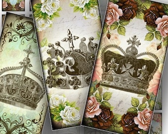 Royal crowns 1x2 domino collage sheets  jewelry making supplies paper download Vintage shabby chic download images (088) BUY 3 GET 1 FREE