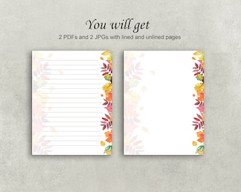 PRINTABLE stationery paper letter size 8.5x11 with Autumn colors, printable letter paper, printable stationery