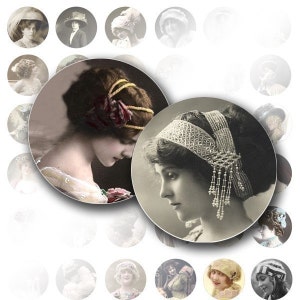 1 inch circle digital collage sheet bottle cap Victorian Edwardian vintage lady ephemera jewelry making paper supplies022 BUY 3 GET 1 FREE image 1