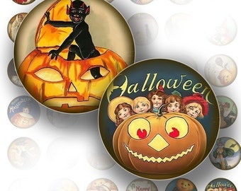 Halloween 1 inch circle digital art collage sheet for bottle cap images art Victorian jewelry making paper supplies (079) BUY 3 GET 1 FREE