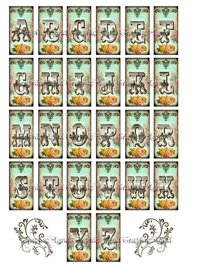 Vintage Alphabet Letters Digital Collage Sheet 1x2 Inch Domino Art ...