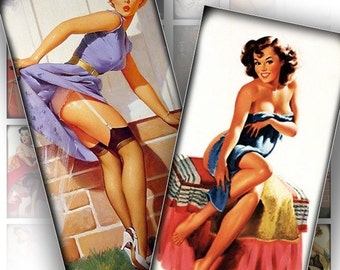 Digital collage sheet Pinup girls 1 inch digital art download domino tile 1x2 inch jewelry making paper supplies (091) BUY 3 GET 1 FREE