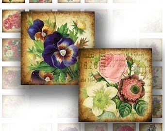 Digital collage sheet art 1x1 digital collage sheets for scrabble tiles jewelry making paper supplies Victorian flower (040)BUY 3 GET 1 FREE