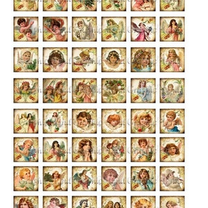 1x1 digital collage sheet for scrabble tile 1 inch digital art images jewelry making paper supplies Victorian angels 047BUY 3 GET 1 FREE image 2