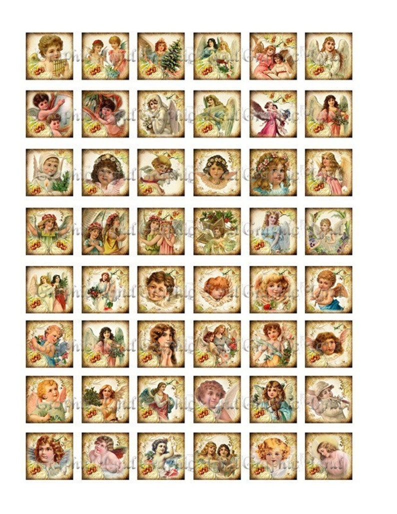 1x1 digital collage sheet for scrabble tile 1 inch digital art images jewelry making paper supplies Victorian angels 047BUY 3 GET 1 FREE image 2