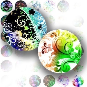 Floral swirls 1 inch circle digital art collage sheet bottle cap images jewelry making paper supplies download image (076) BUY 3 GET 1 FREE