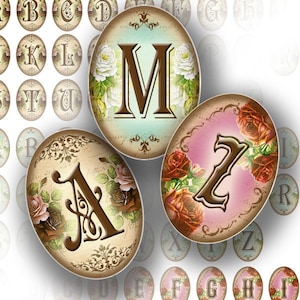 1 inch digital art Cameo digital collage alphabet letters jewelry making supplies paper download Victorian monogram  (105) BUY 3 GET 1 FREE