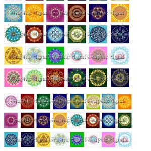 Colorful mandalas 1 x 1 digital collage sheets for scrabble tiles graphics download art printable paper supplies 055 BUY 3 GET 1 FREE image 2